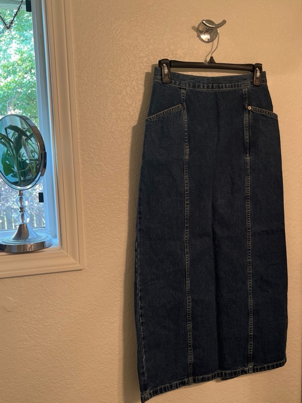 Dark Blue Denim Maxi Skirt - High-Waist Panel Design
